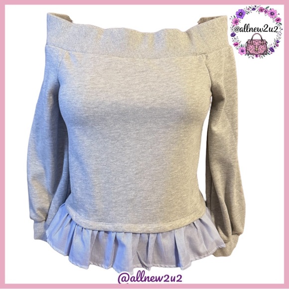 New After Market Off Shoulder Sweatshirt Peplum Ruffle Hem Small Host Pick - Picture 4 of 17